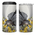 New Zealand Fantail Bird 4 in 1 Can Cooler Tumbler Maori Piwakawaka Kowhai Maori Pattern