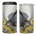 New Zealand Fantail Bird 4 in 1 Can Cooler Tumbler Maori Piwakawaka Kowhai Maori Pattern