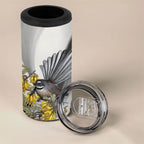 New Zealand Fantail Bird 4 in 1 Can Cooler Tumbler Maori Piwakawaka Kowhai Maori Pattern