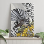 New Zealand Fantail Bird Canvas Wall Art Maori Piwakawaka Kowhai Maori Pattern