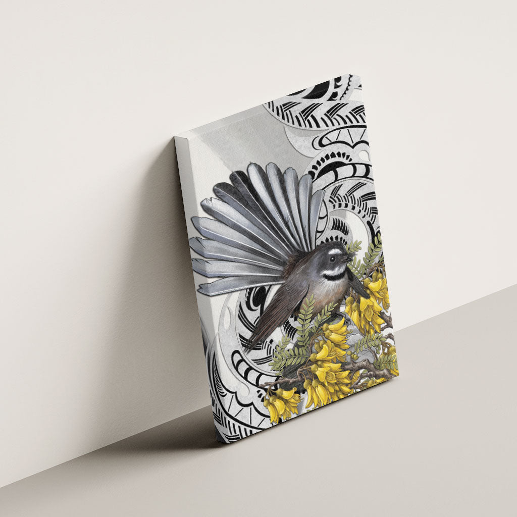 New Zealand Fantail Bird Canvas Wall Art Maori Piwakawaka Kowhai Maori Pattern