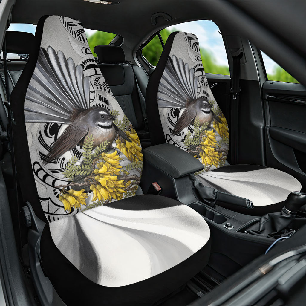 New Zealand Fantail Bird Car Seat Cover Maori Piwakawaka Kowhai Maori Pattern