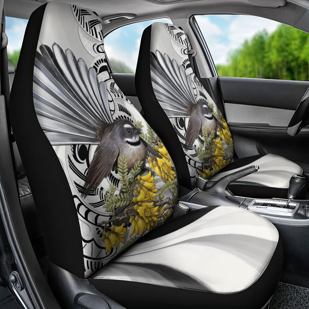 New Zealand Fantail Bird Car Seat Cover Maori Piwakawaka Kowhai Maori Pattern