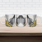 New Zealand Fantail Bird Ceramic Mug Maori Piwakawaka Kowhai Maori Pattern