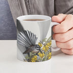 New Zealand Fantail Bird Ceramic Mug Maori Piwakawaka Kowhai Maori Pattern