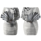 New Zealand Fantail Bird Couples Matching Off Shoulder Short Dress and Hawaiian Shirt Maori Piwakawaka Kowhai Maori Pattern