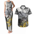 New Zealand Fantail Bird Couples Matching Tank Maxi Dress and Hawaiian Shirt Maori Piwakawaka Kowhai Maori Pattern