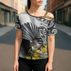 New Zealand Fantail Bird Cross Shoulder Shirt Maori Piwakawaka Kowhai Maori Pattern