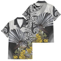 New Zealand Fantail Bird Family Matching Long Sleeve Bodycon Dress and Hawaiian Shirt Maori Piwakawaka Kowhai Maori Pattern
