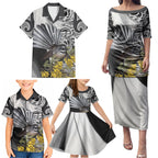New Zealand Fantail Bird Family Matching Puletasi and Hawaiian Shirt Maori Piwakawaka Kowhai Maori Pattern