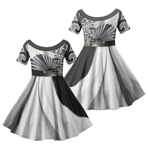 New Zealand Fantail Bird Family Matching Summer Maxi Dress and Hawaiian Shirt Maori Piwakawaka Kowhai Maori Pattern