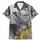 New Zealand Fantail Bird Hawaiian Shirt Maori Piwakawaka Kowhai Maori Pattern