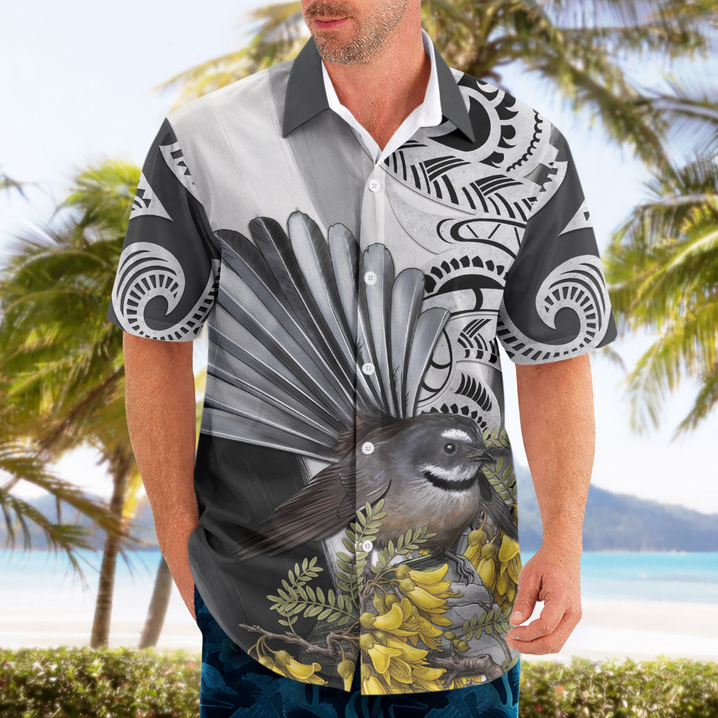 New Zealand Fantail Bird Hawaiian Shirt Maori Piwakawaka Kowhai Maori Pattern