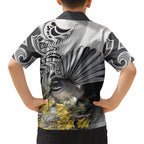 New Zealand Fantail Bird Hawaiian Shirt Maori Piwakawaka Kowhai Maori Pattern