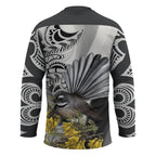 New Zealand Fantail Bird Hockey Jersey Maori Piwakawaka Kowhai Maori Pattern