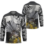 New Zealand Fantail Bird Hockey Jersey Maori Piwakawaka Kowhai Maori Pattern