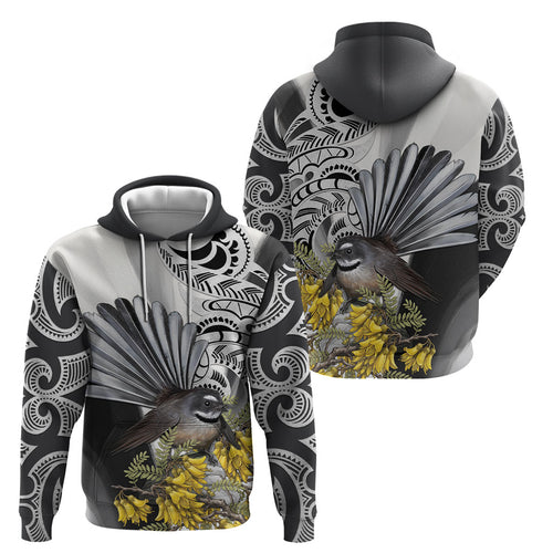 New Zealand Fantail Bird Hoodie Maori Piwakawaka Kowhai Maori Pattern
