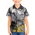 New Zealand Fantail Bird Kid Hawaiian Shirt Maori Piwakawaka Kowhai Maori Pattern