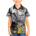 New Zealand Fantail Bird Kid Hawaiian Shirt Maori Piwakawaka Kowhai Maori Pattern