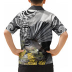 New Zealand Fantail Bird Kid Hawaiian Shirt Maori Piwakawaka Kowhai Maori Pattern