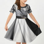 New Zealand Fantail Bird Kid Short Sleeve Dress Maori Piwakawaka Kowhai Maori Pattern
