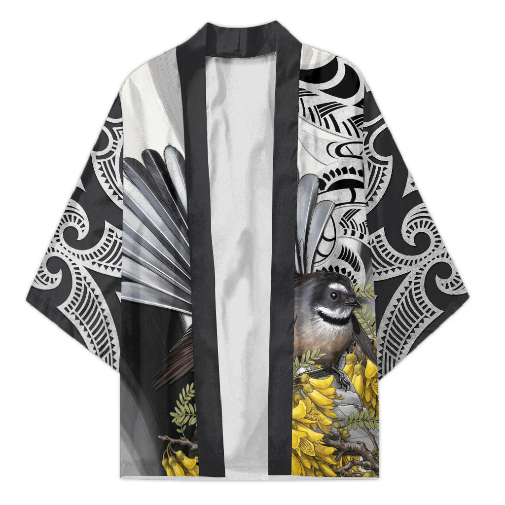 New Zealand Fantail Bird Kimono Maori Piwakawaka Kowhai Maori Pattern
