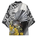 New Zealand Fantail Bird Kimono Maori Piwakawaka Kowhai Maori Pattern