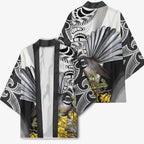 New Zealand Fantail Bird Kimono Maori Piwakawaka Kowhai Maori Pattern