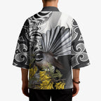 New Zealand Fantail Bird Kimono Maori Piwakawaka Kowhai Maori Pattern