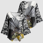 New Zealand Fantail Bird Kimono Sleeve Blouse Maori Piwakawaka Kowhai Maori Pattern