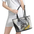 New Zealand Fantail Bird Leather Tote Bag Maori Piwakawaka Kowhai Maori Pattern