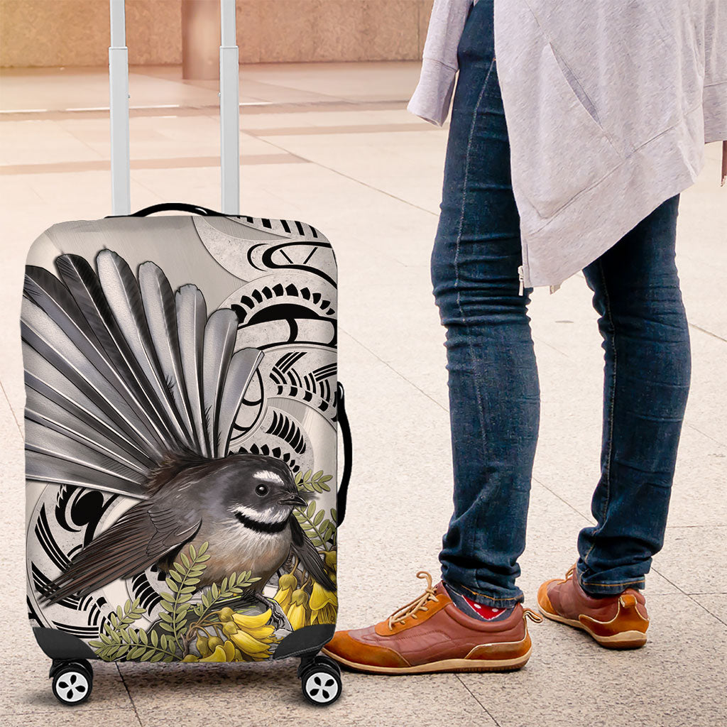 New Zealand Fantail Bird Luggage Cover Maori Piwakawaka Kowhai Maori Pattern