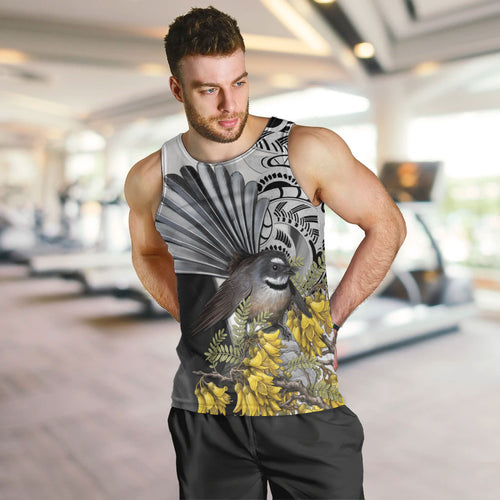 New Zealand Fantail Bird Men Tank Top Maori Piwakawaka Kowhai Maori Pattern