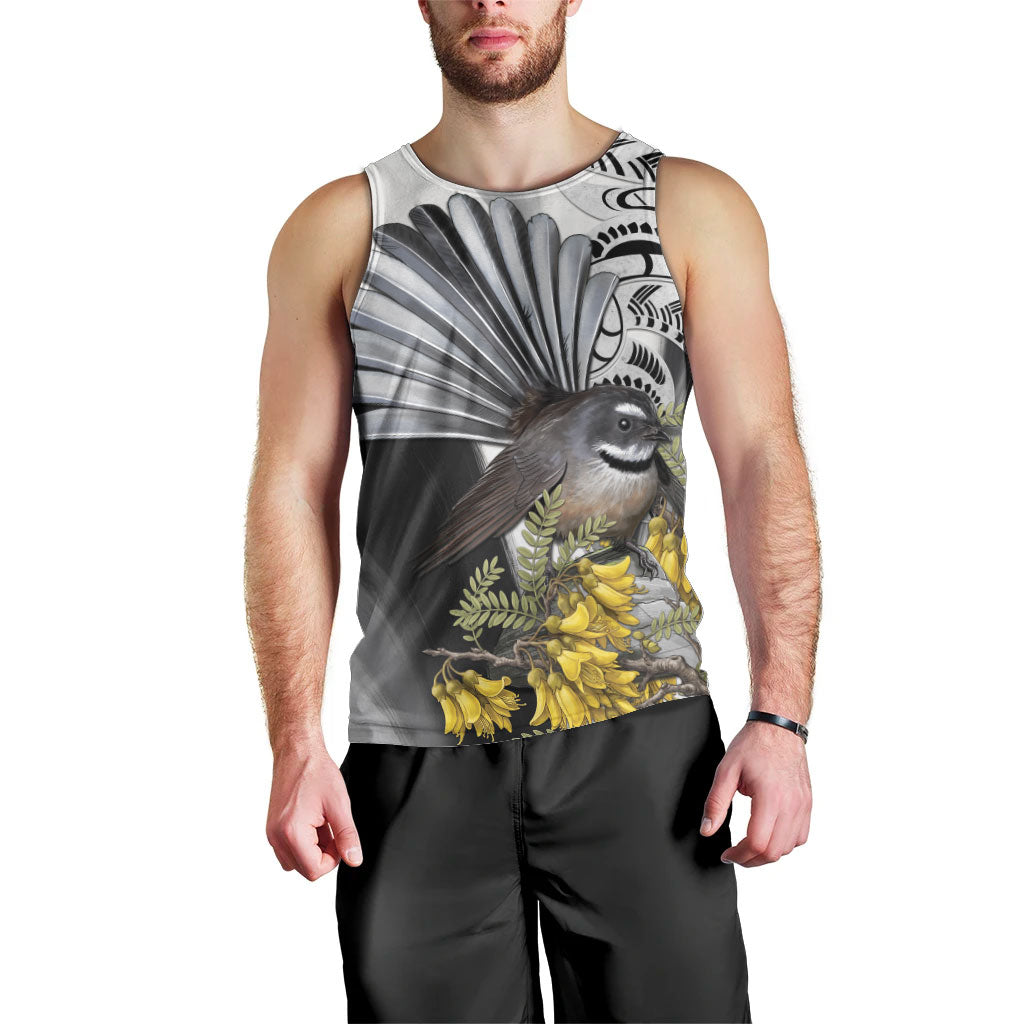 New Zealand Fantail Bird Men Tank Top Maori Piwakawaka Kowhai Maori Pattern