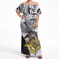 New Zealand Fantail Bird Off Shoulder Maxi Dress Maori Piwakawaka Kowhai Maori Pattern