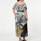 New Zealand Fantail Bird Off Shoulder Maxi Dress Maori Piwakawaka Kowhai Maori Pattern