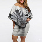 New Zealand Fantail Bird Off Shoulder Short Dress Maori Piwakawaka Kowhai Maori Pattern