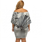New Zealand Fantail Bird Off Shoulder Short Dress Maori Piwakawaka Kowhai Maori Pattern