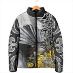 New Zealand Fantail Bird Padded Jacket Maori Piwakawaka Kowhai Maori Pattern