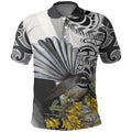New Zealand Fantail Bird Polo Shirt Maori Piwakawaka Kowhai Maori Pattern