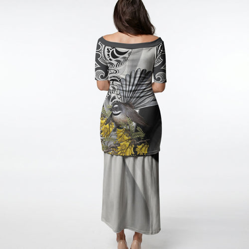 New Zealand Fantail Bird Puletasi Maori Piwakawaka Kowhai Maori Pattern