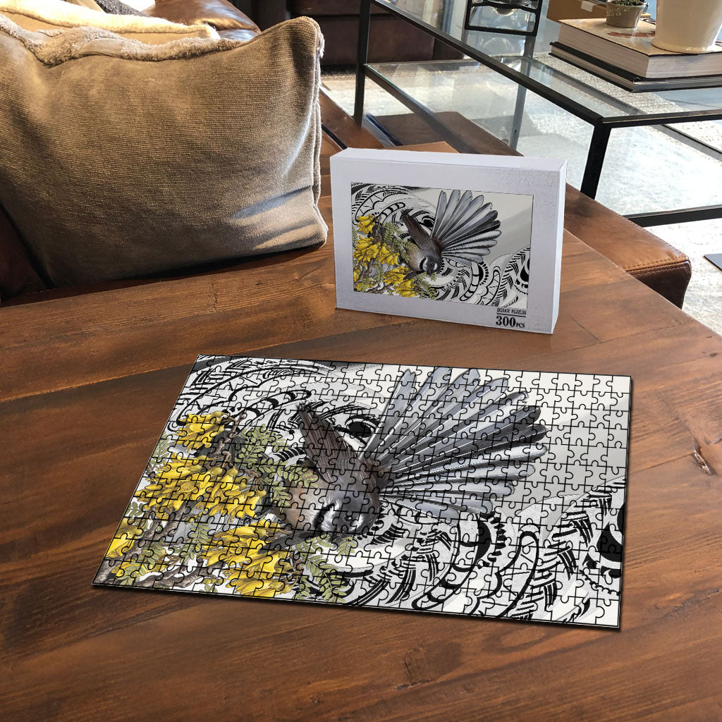 New Zealand Fantail Bird Puzzle Maori Piwakawaka Kowhai Maori Pattern
