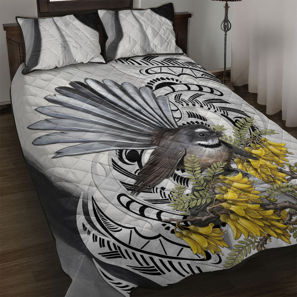 New Zealand Fantail Bird Quilt Bed Set Maori Piwakawaka Kowhai Maori Pattern