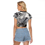 New Zealand Fantail Bird Raglan Cropped T Shirt Maori Piwakawaka Kowhai Maori Pattern