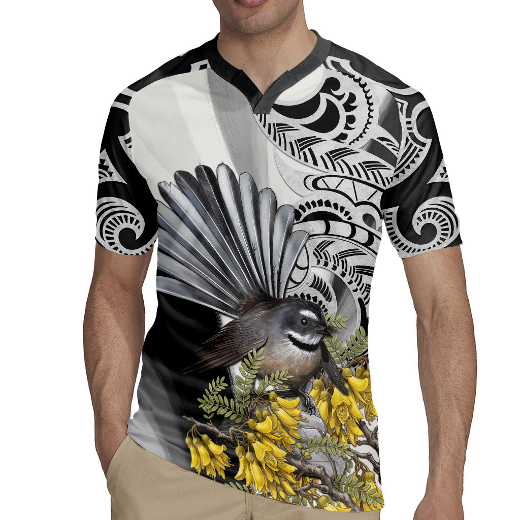 New Zealand Fantail Bird Rugby Jersey Maori Piwakawaka Kowhai Maori Pattern