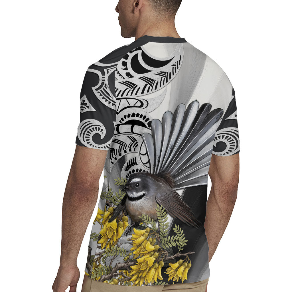 New Zealand Fantail Bird Rugby Jersey Maori Piwakawaka Kowhai Maori Pattern
