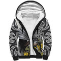 New Zealand Fantail Bird Sherpa Hoodie Maori Piwakawaka Kowhai Maori Pattern