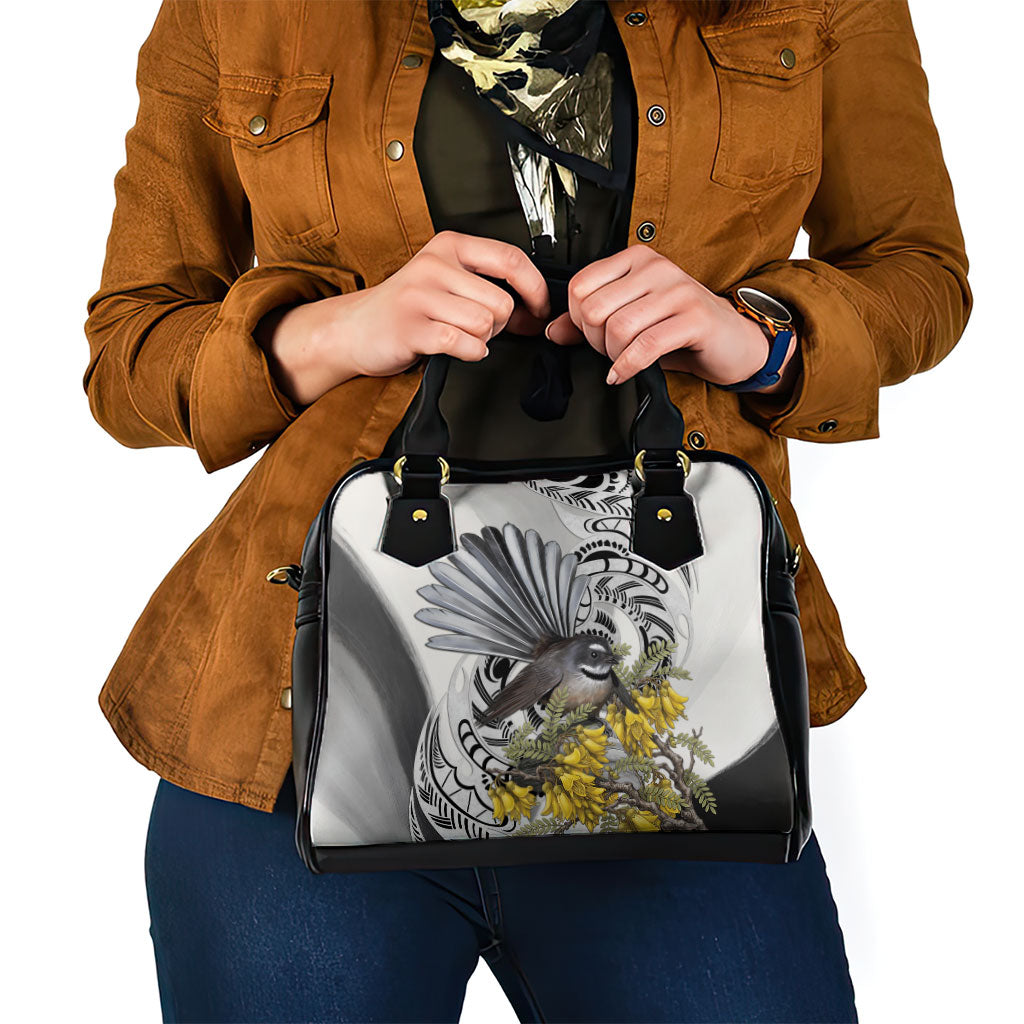 New Zealand Fantail Bird Shoulder Handbag Maori Piwakawaka Kowhai Maori Pattern