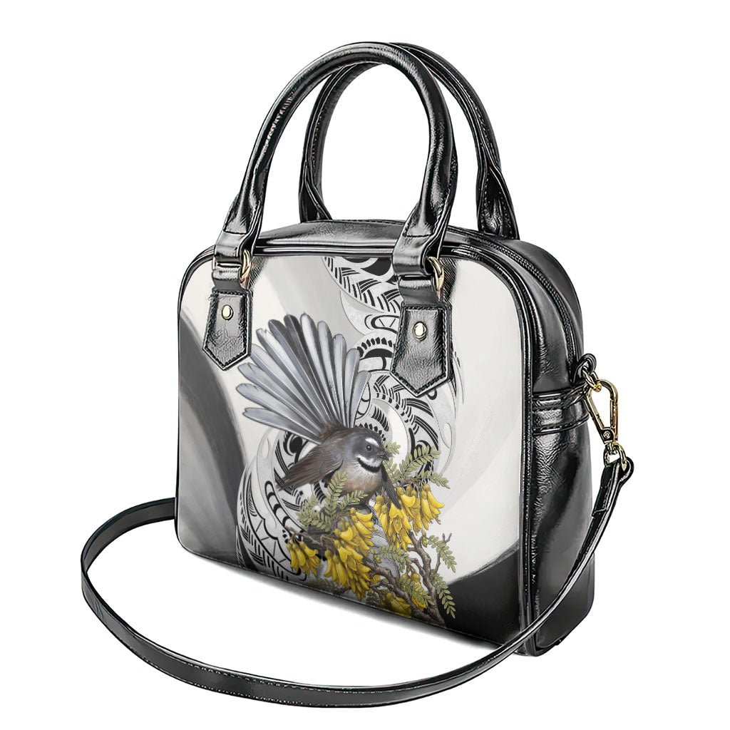 New Zealand Fantail Bird Shoulder Handbag Maori Piwakawaka Kowhai Maori Pattern