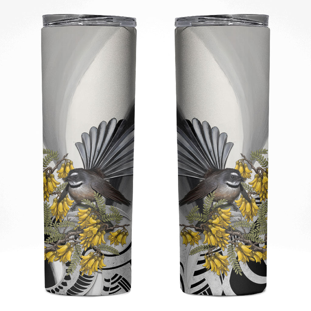 New Zealand Fantail Bird Skinny Tumbler Maori Piwakawaka Kowhai Maori Pattern